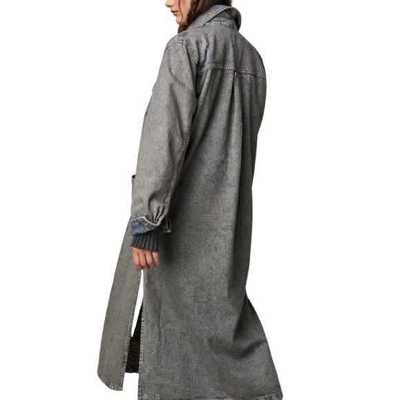 Free People Anna Lou Button Front Denim Longline Dress Duster Jacket Size M - Picture 6 of 7